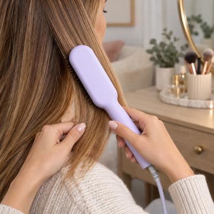 💜 Frizz-Free | Heated Straightening Brush Comb | Lavender Smooth Glow