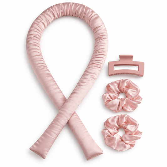 🎀 Heat-Free | Satin Sleep Curls Kit | Pink Satin Glow