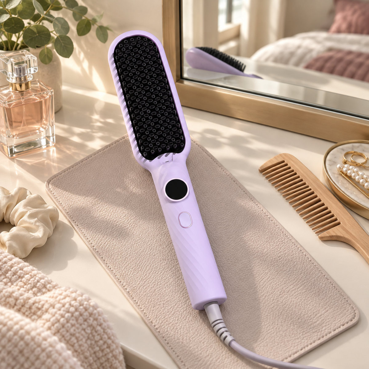 💜 Frizz-Free | Heated Straightening Brush Comb | Lavender Smooth Glow