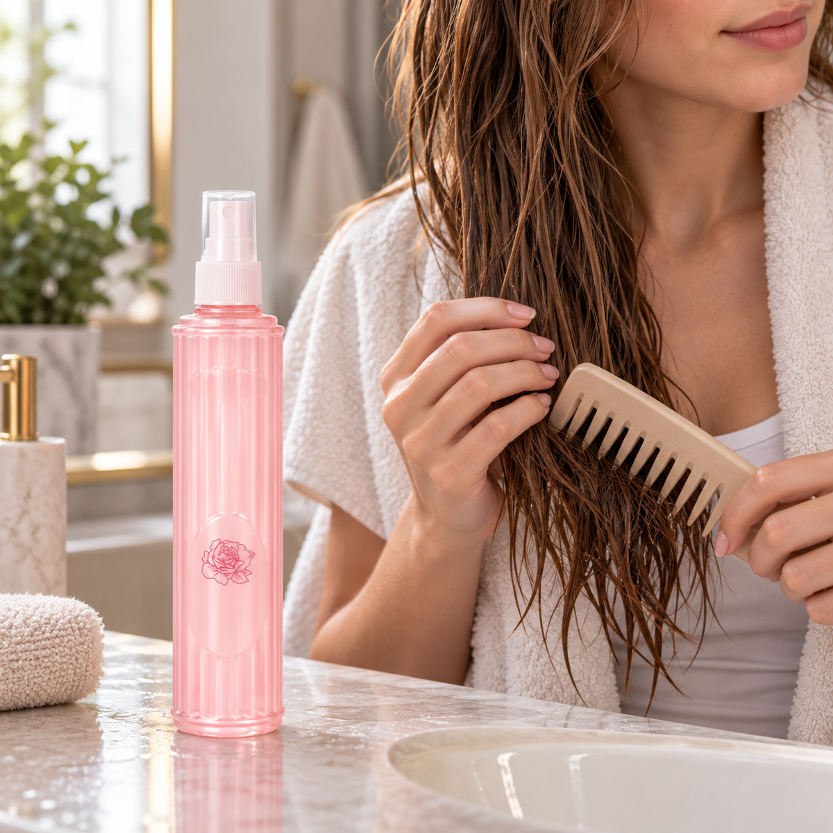 🌸 Frizz-Control | Nourishing Leave-In Hair Spray | Pink Rose Glow