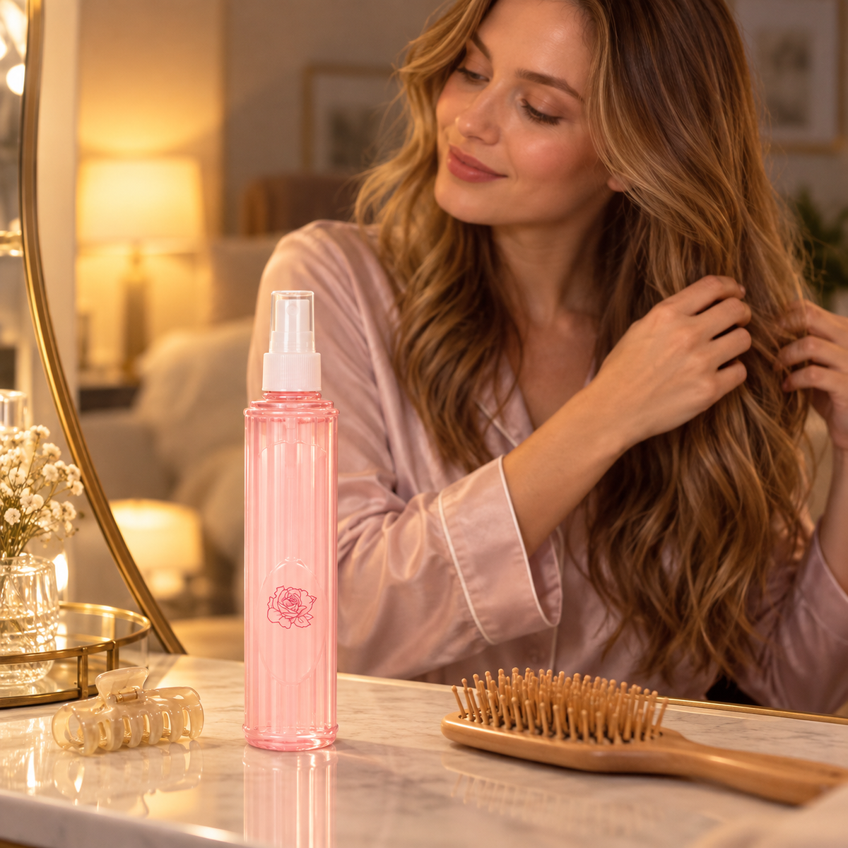 🌸 Frizz-Control | Nourishing Leave-In Hair Spray | Pink Rose Glow