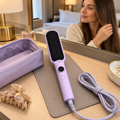 💜 Frizz-Free | Heated Straightening Brush Comb | Lavender Smooth Glow
