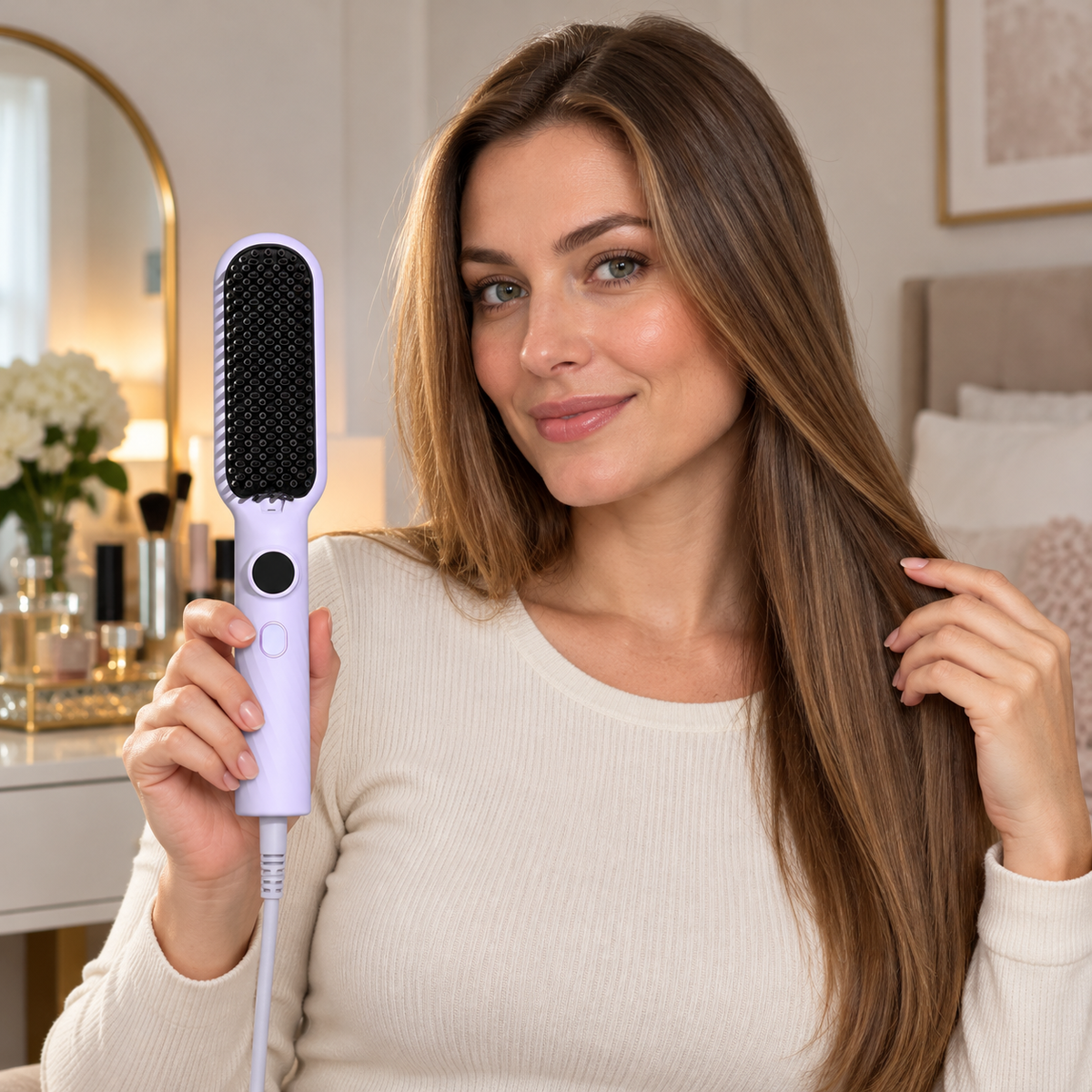 💜 Frizz-Free | Heated Straightening Brush Comb | Lavender Smooth Glow