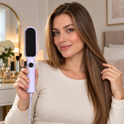 💜 Frizz-Free | Heated Straightening Brush Comb | Lavender Smooth Glow