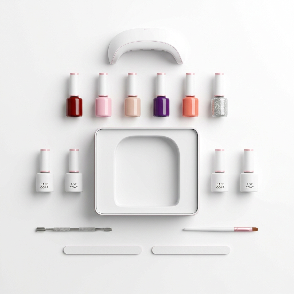 Gel nail kit flatlay all items spread out