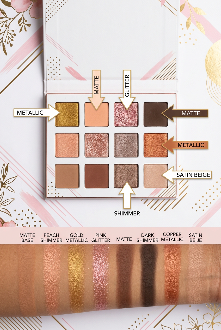 Eyeshadow palette shade breakdown infographic