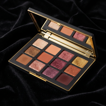 Velvet Luxe Eyeshadow Palette on black velvet with dramatic lighting