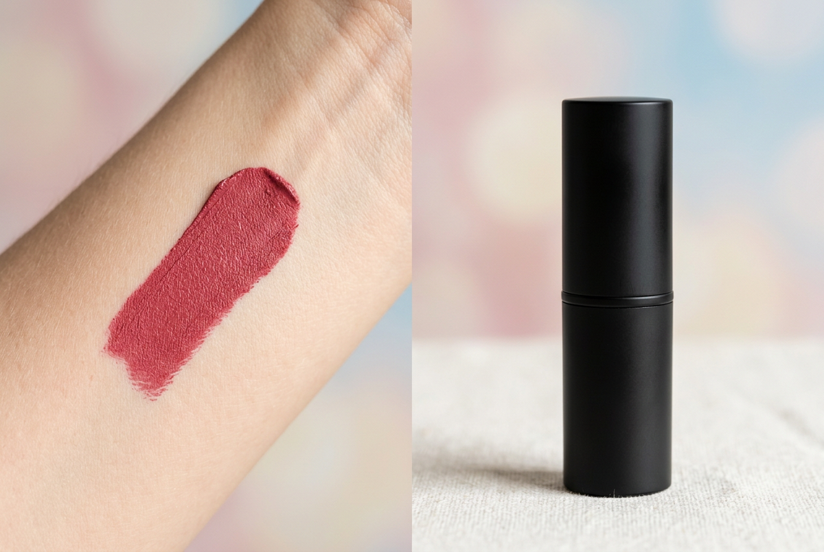 Velvet Noir Matte Lipstick detail swatch on skin