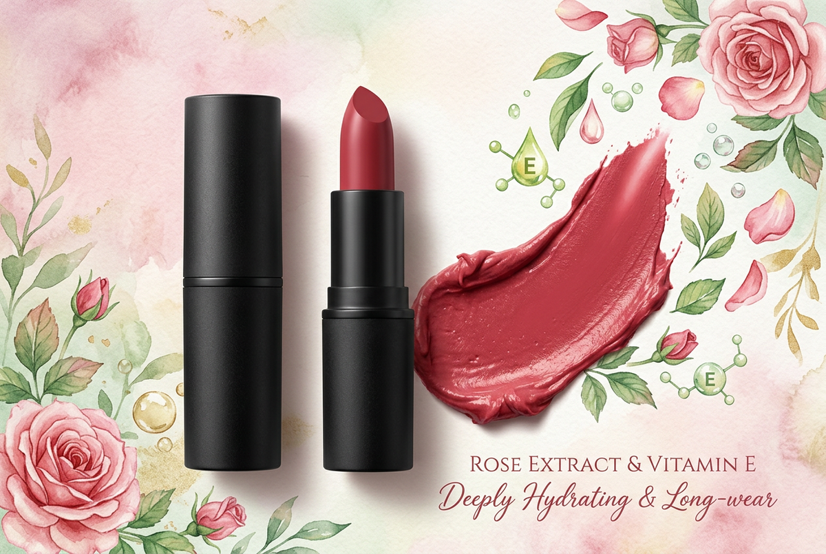 Velvet Noir Matte Lipstick botanical ingredients detail visual