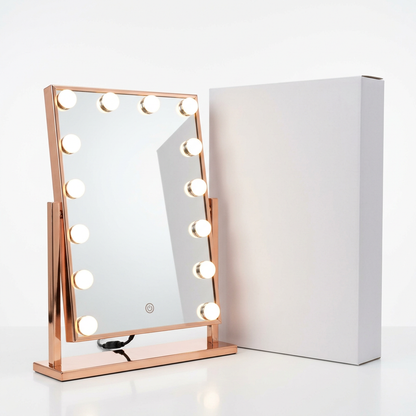 LED Hollywood Makeup Mirror rose gold 3/4 angle product shot